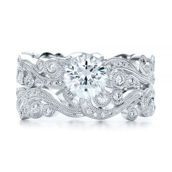 Filigree And Diamond Engagement Ring - Kirk Kara - Side View -  100890