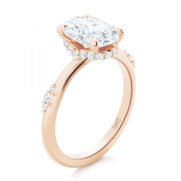 18k Rose Gold 18k Rose Gold Floating Halo Engagement Ring - Three-Quarter View -  107379