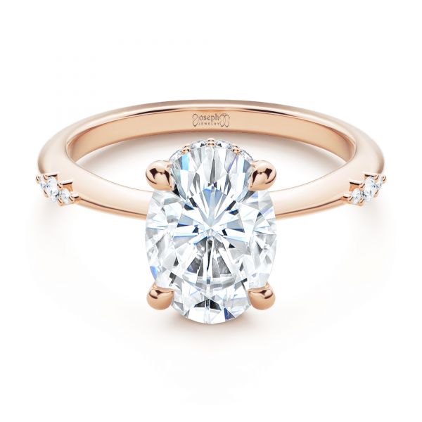 18k Rose Gold 18k Rose Gold Floating Halo Engagement Ring - Flat View -  107379