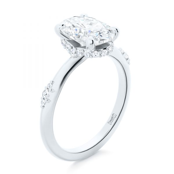 18k White Gold 18k White Gold Floating Halo Engagement Ring - Three-Quarter View -  107379