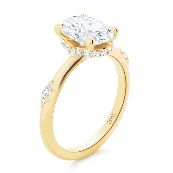 14k Yellow Gold Floating Halo Engagement Ring - Three-Quarter View -  107379