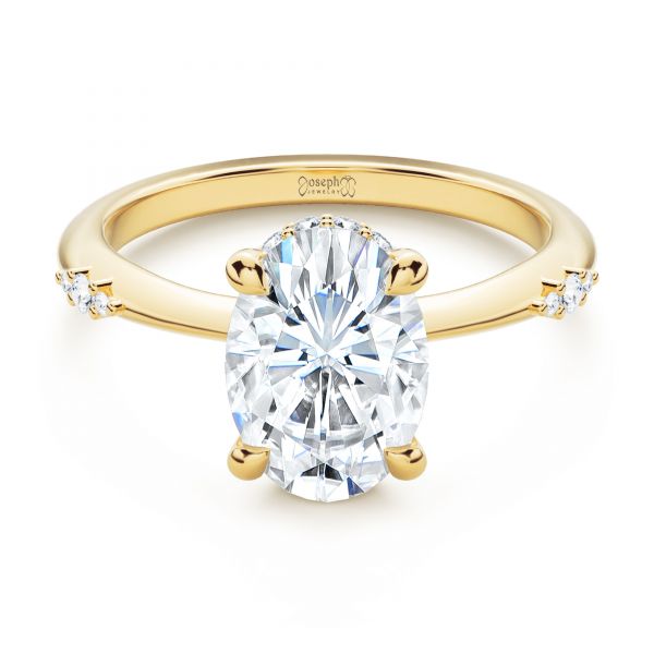 14k Yellow Gold Floating Halo Engagement Ring - Flat View -  107379