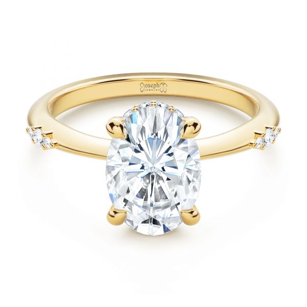 14k Yellow Gold Floating Halo Engagement Ring - Flat View - 107379
