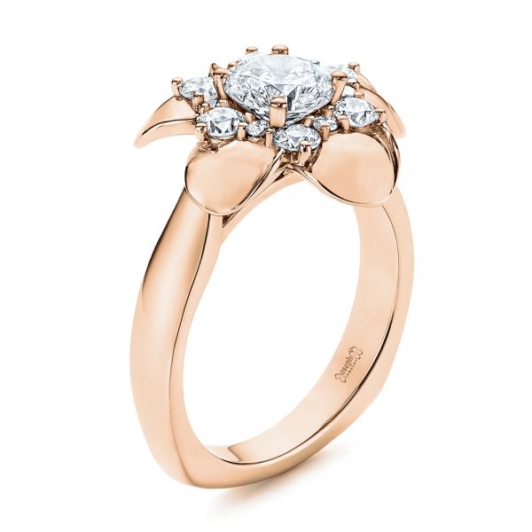 18k Rose Gold 18k Rose Gold Floral Diamond Engagement Ring - Three-Quarter View -  106167