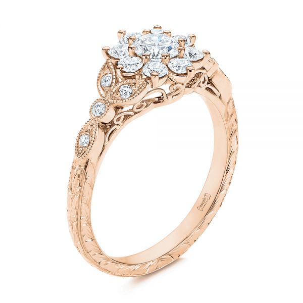 14k Rose Gold 14k Rose Gold Floral Diamond Engagement Ring - Three-Quarter View -  106639