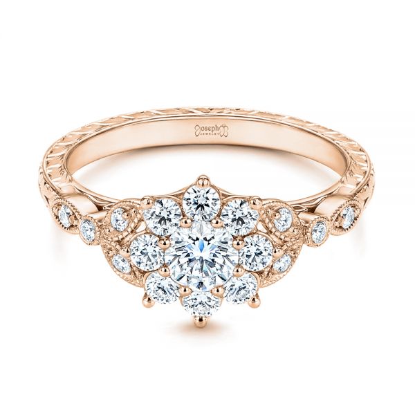 14k Rose Gold 14k Rose Gold Floral Diamond Engagement Ring - Flat View -  106639