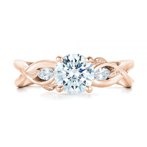 18k Rose Gold 18k Rose Gold Floral Diamond Engagement Ring - Top View -  102241
