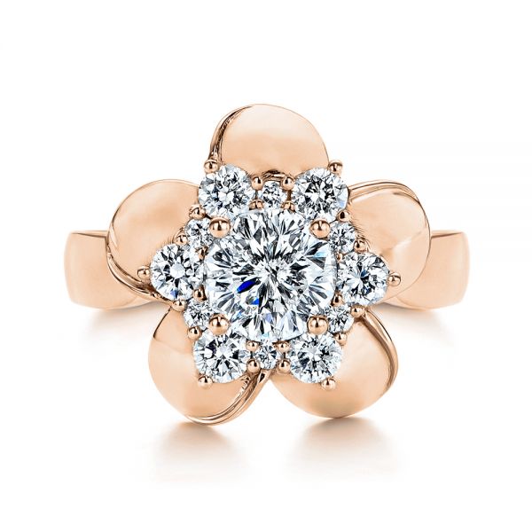 14k Rose Gold 14k Rose Gold Floral Diamond Engagement Ring - Top View -  106167