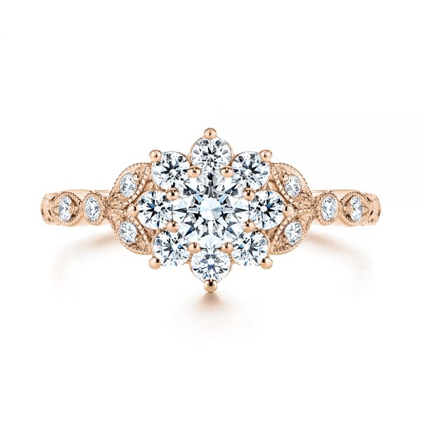 18k Rose Gold 18k Rose Gold Floral Diamond Engagement Ring - Top View -  106639