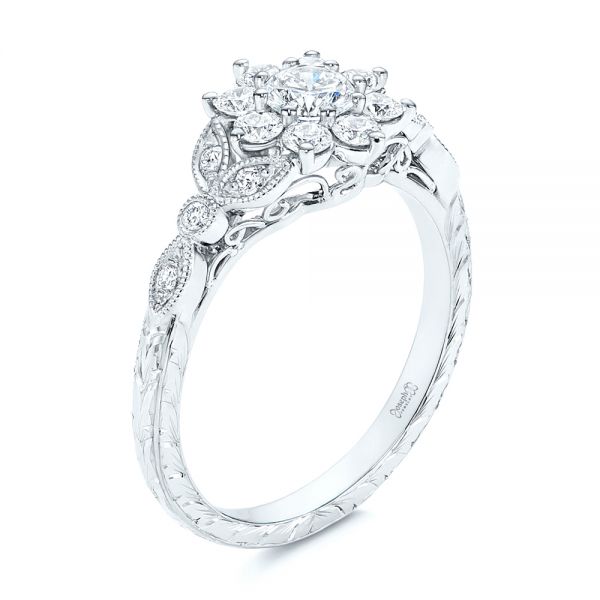 14k White Gold 14k White Gold Floral Diamond Engagement Ring - Three-Quarter View -  106639