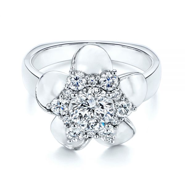 14k White Gold Floral Diamond Engagement Ring - Flat View -  106167