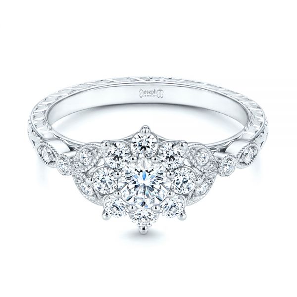 14k White Gold 14k White Gold Floral Diamond Engagement Ring - Flat View -  106639