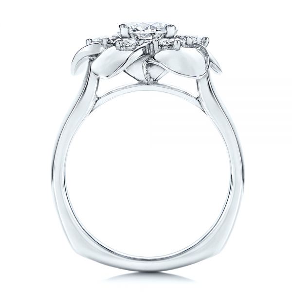 14k White Gold Floral Diamond Engagement Ring - Front View -  106167