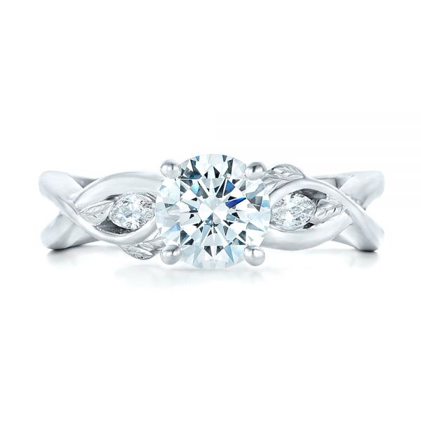 14k White Gold Floral Diamond Engagement Ring - Top View -  102241