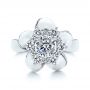 14k White Gold Floral Diamond Engagement Ring - Top View -  106167 - Thumbnail
