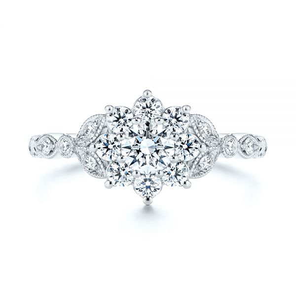  Platinum Platinum Floral Diamond Engagement Ring - Top View -  106639