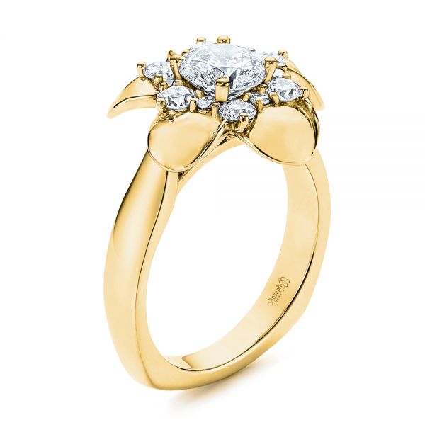 Ruby & Diamond Textured Flower Ring 14K Yellow Gold