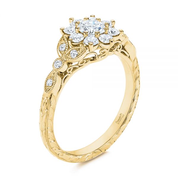 18k Yellow Gold 18k Yellow Gold Floral Diamond Engagement Ring - Three-Quarter View -  106639
