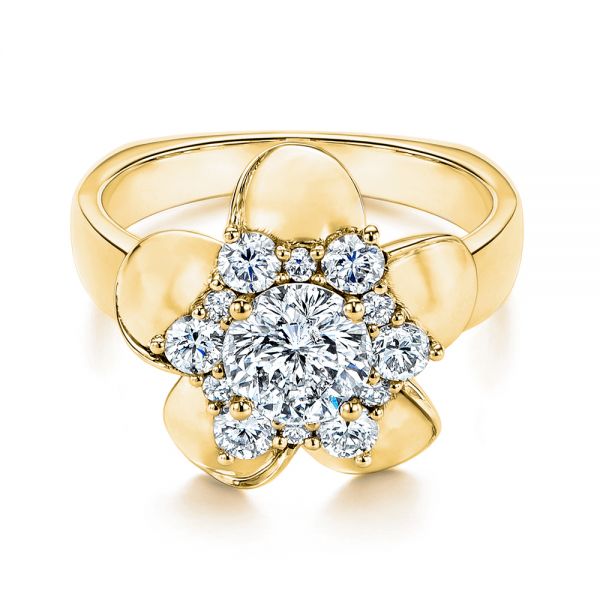 18k Yellow Gold 18k Yellow Gold Floral Diamond Engagement Ring - Flat View -  106167