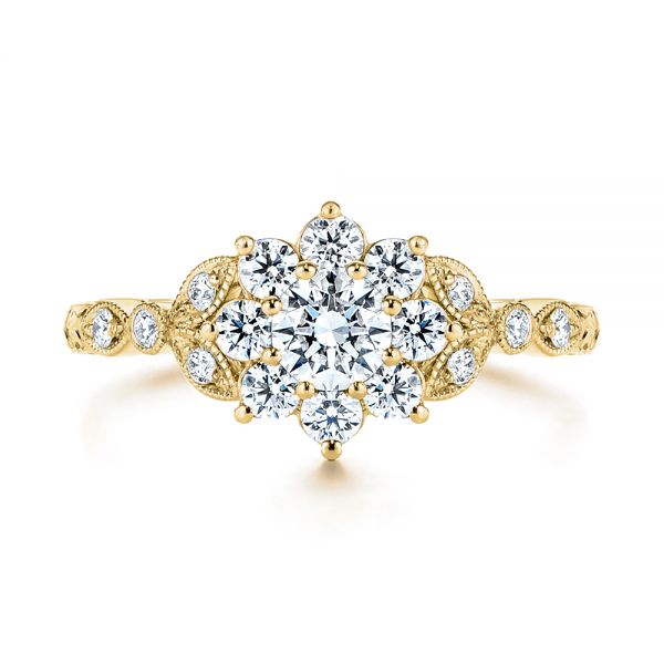 18k Yellow Gold 18k Yellow Gold Floral Diamond Engagement Ring - Top View -  106639