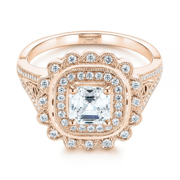 18k Rose Gold 18k Rose Gold Floral Double Halo Celtic Knot Diamond Engagement Ring - Flat View - 105162