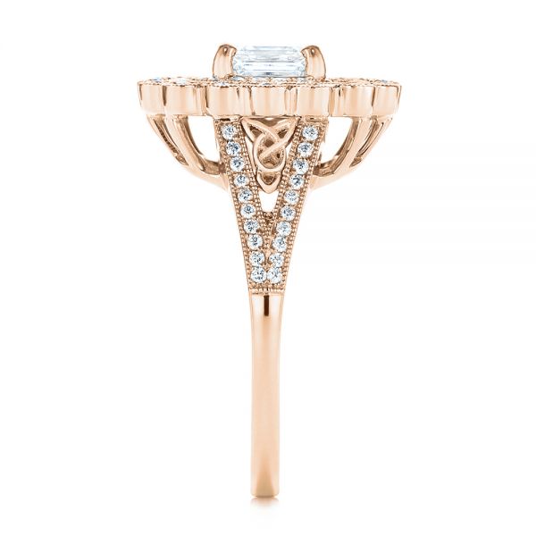 18k Rose Gold 18k Rose Gold Floral Double Halo Celtic Knot Diamond Engagement Ring - Side View - 105162