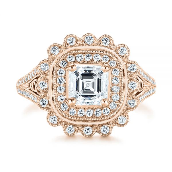 18k Rose Gold 18k Rose Gold Floral Double Halo Celtic Knot Diamond Engagement Ring - Top View - 105162