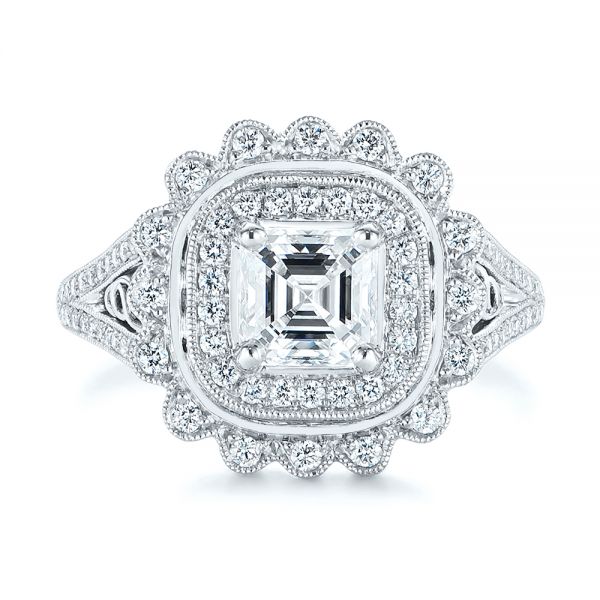  Platinum Floral Double Halo Celtic Knot Diamond Engagement Ring - Top View -  105162