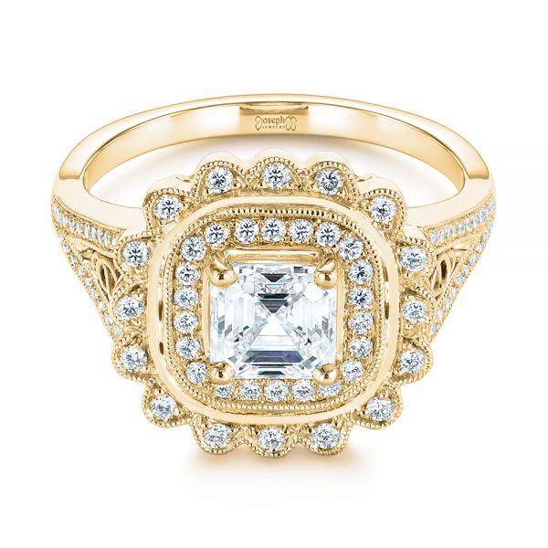 14k Yellow Gold 14k Yellow Gold Floral Double Halo Celtic Knot Diamond Engagement Ring - Flat View - 105162