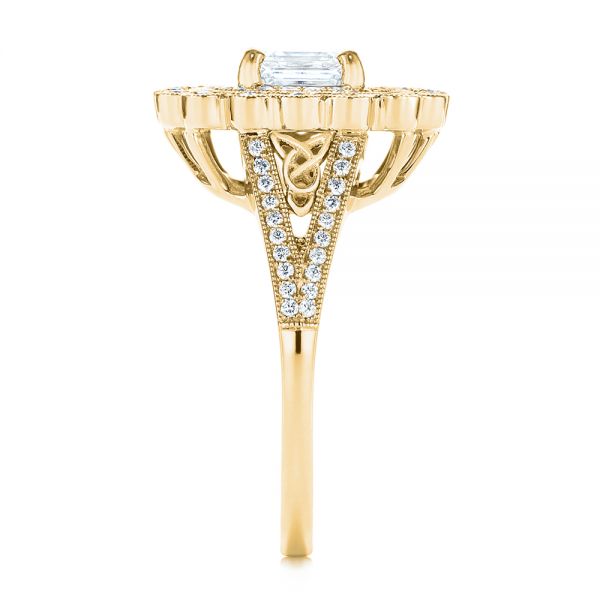 14k Yellow Gold 14k Yellow Gold Floral Double Halo Celtic Knot Diamond Engagement Ring - Side View - 105162