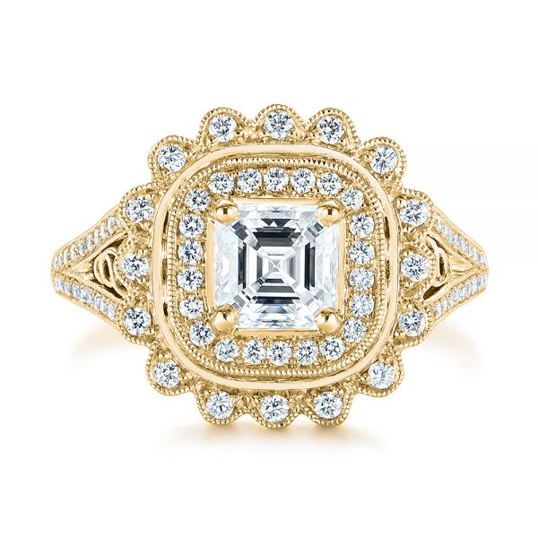 14k Yellow Gold 14k Yellow Gold Floral Double Halo Celtic Knot Diamond Engagement Ring - Top View - 105162