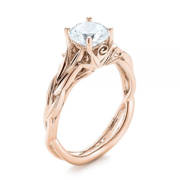 18k Rose Gold 18k Rose Gold Floral Solitaire Diamond Engagement Ring - Three-Quarter View -  104117