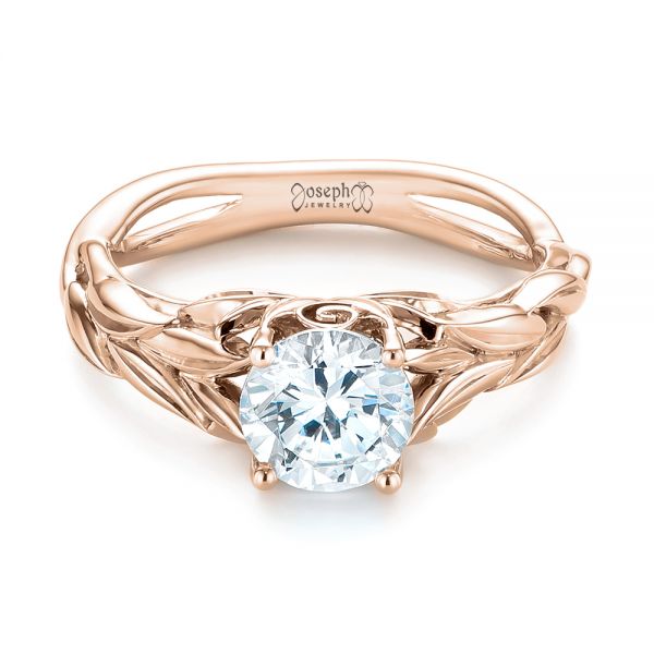 18k Rose Gold 18k Rose Gold Floral Solitaire Diamond Engagement Ring - Flat View -  104117