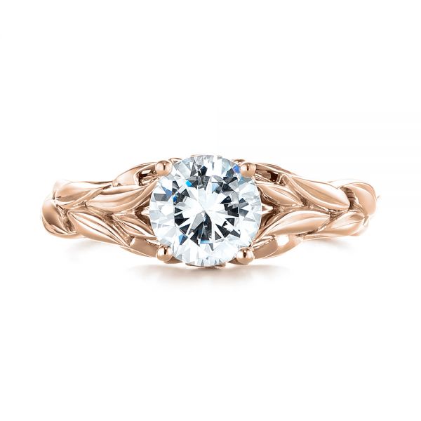 14k Rose Gold 14k Rose Gold Floral Solitaire Diamond Engagement Ring - Top View - 104117