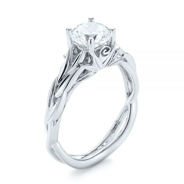 14k White Gold 14k White Gold Floral Solitaire Diamond Engagement Ring - Three-Quarter View -  104117