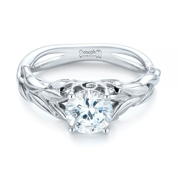 14k White Gold 14k White Gold Floral Solitaire Diamond Engagement Ring - Flat View -  104117