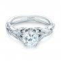 18k White Gold Floral Solitaire Diamond Engagement Ring - Flat View -  104117 - Thumbnail