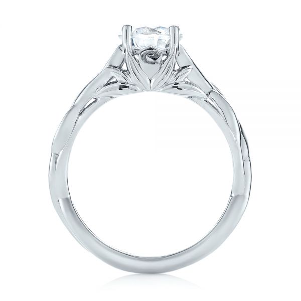 18k White Gold Floral Solitaire Diamond Engagement Ring - Front View -  104117