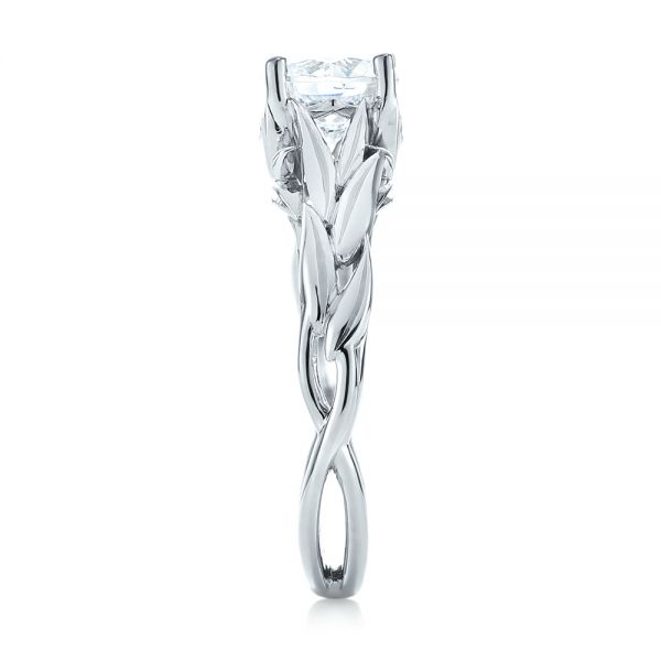 18k White Gold Floral Solitaire Diamond Engagement Ring - Side View -  104117