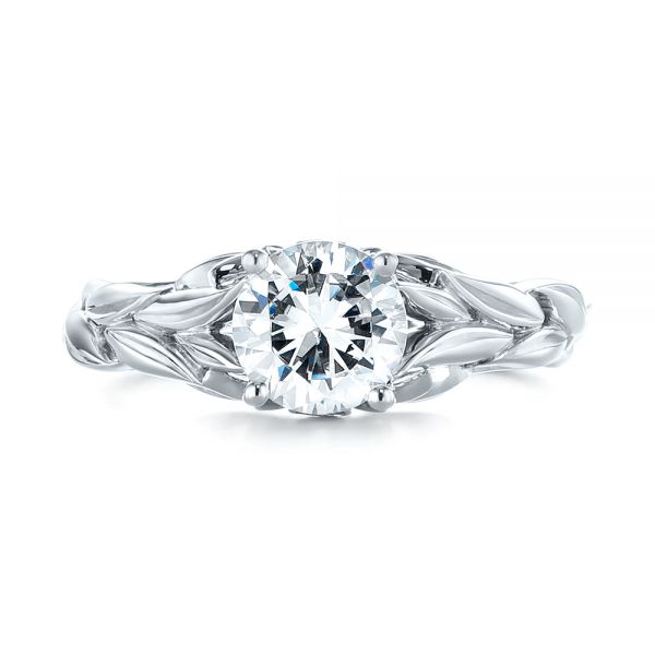 14k White Gold 14k White Gold Floral Solitaire Diamond Engagement Ring - Top View - 104117