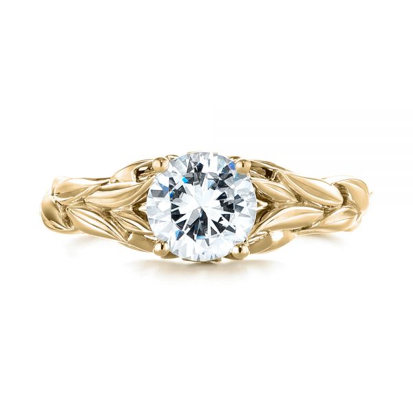14k Yellow Gold 14k Yellow Gold Floral Solitaire Diamond Engagement Ring - Top View - 104117