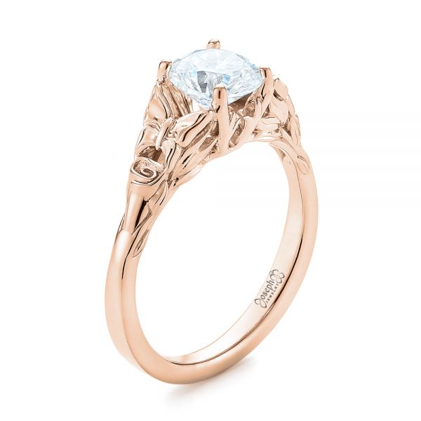 18k Rose Gold 18k Rose Gold Floral Solitaire Diamond Engagement Ring - Three-Quarter View -  104122