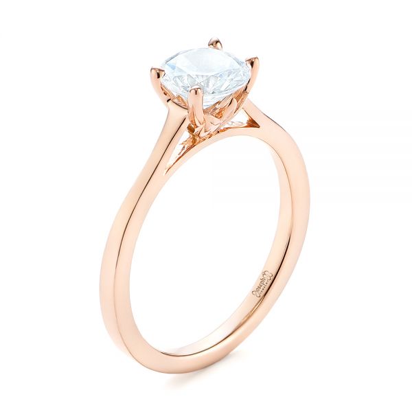 14k Rose Gold Floral Solitaire Diamond Engagement Ring - Three-Quarter View -  104655