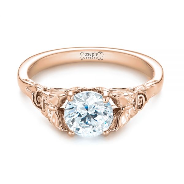 18k Rose Gold 18k Rose Gold Floral Solitaire Diamond Engagement Ring - Flat View -  104122