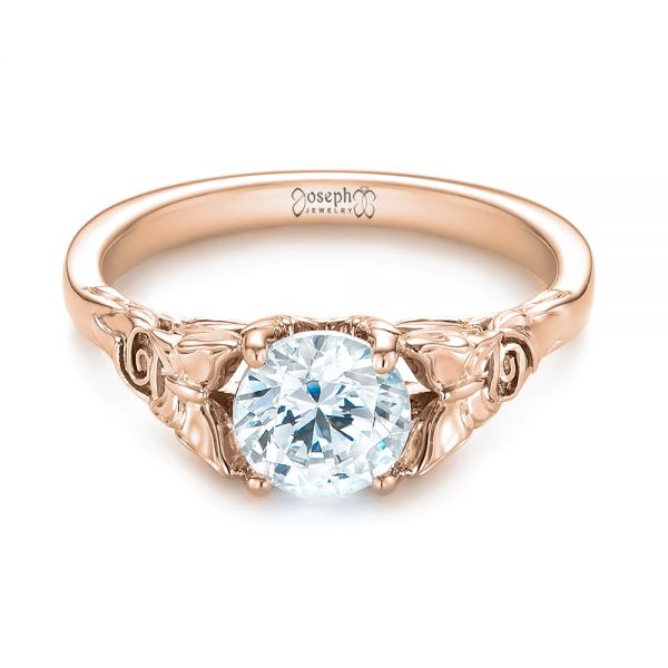 14k Rose Gold 14k Rose Gold Floral Solitaire Diamond Engagement Ring - Flat View - 104122