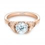 18k Rose Gold 18k Rose Gold Floral Solitaire Diamond Engagement Ring - Flat View -  104122 - Thumbnail