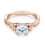 18k Rose Gold 18k Rose Gold Floral Solitaire Diamond Engagement Ring - Flat View -  104176 - Thumbnail