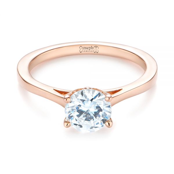 14k Rose Gold Floral Solitaire Diamond Engagement Ring - Flat View - 104655