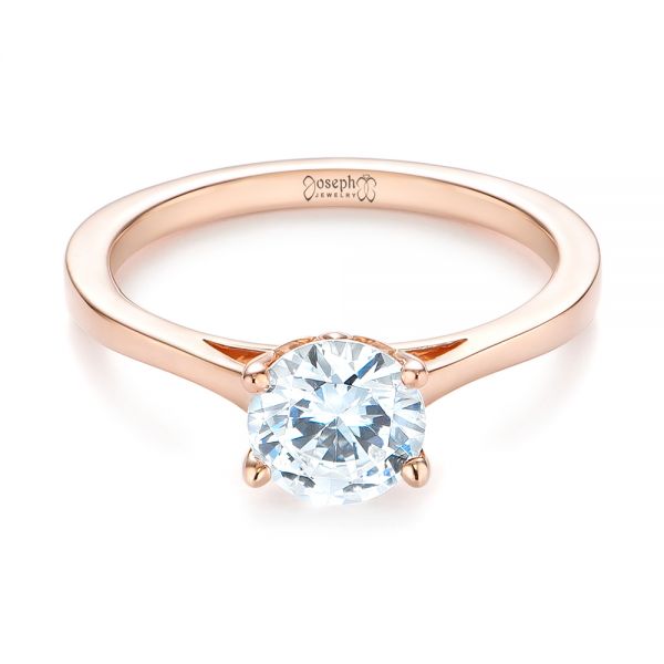 14k Rose Gold Floral Solitaire Diamond Engagement Ring - Flat View -  104655