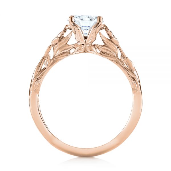 18k Rose Gold 18k Rose Gold Floral Solitaire Diamond Engagement Ring - Front View -  104176